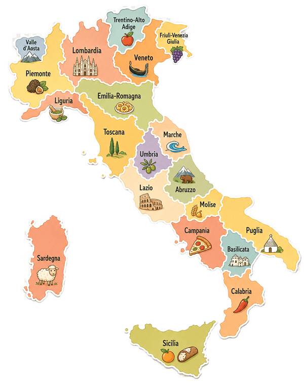 Cartina illustrata delle regioni italiane