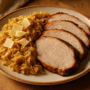 Arrosto di maiale con crauti e Montasio