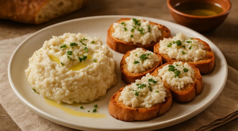 Baccala con latte, prezzemolo e pane tostato