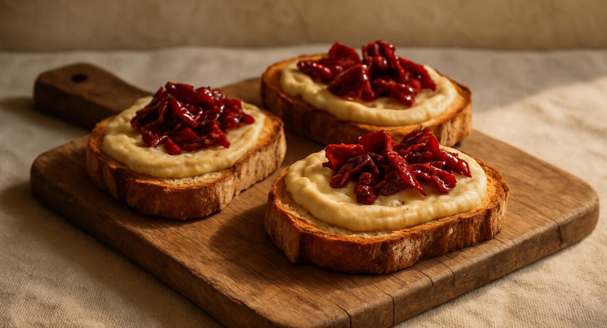 Bruschette con crema di ceci e peperoni cruschi