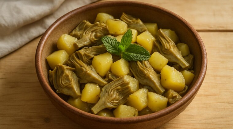 Carciofi stufati con patate e menta