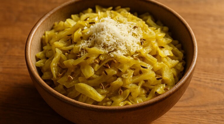 Cavolo cappuccio stufato con pecorino e semi di finocchio