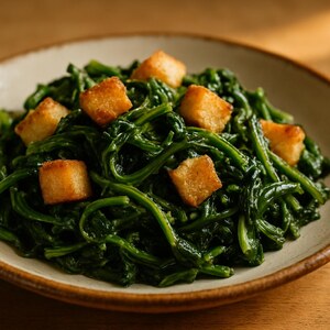 Cicorielle saltate con aglio e pane croccante