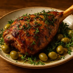 Cosciotto di agnello con olive e rosmarino