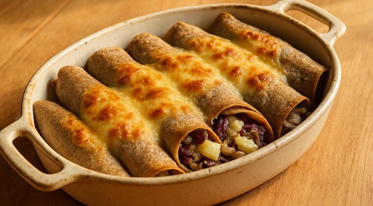 Crespelle di grano saraceno con radicchio, patate e fontina
