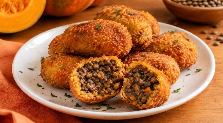 Crocchette di zucca e pecorino con cuore di lenticchie