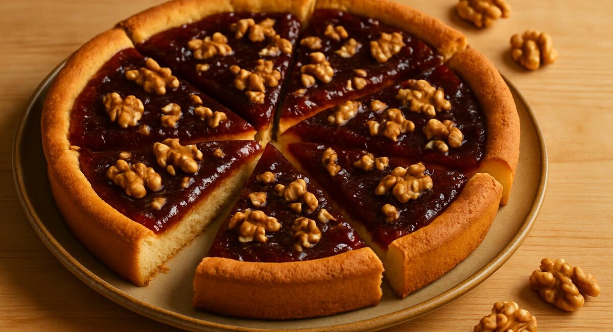 Crostata morbida con confettura di prugne e noci