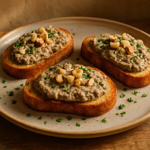 Crostini con funghi e nocciole