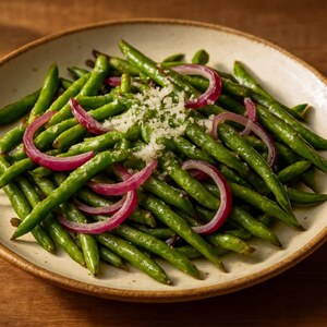 Fagiolini saltati con cipolla rossa e pecorino grattugiato