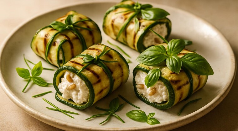 Fagottini di zucchine grigliate con ricotta e pinoli