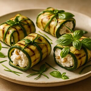 Fagottini di zucchine grigliate con ricotta e pinoli