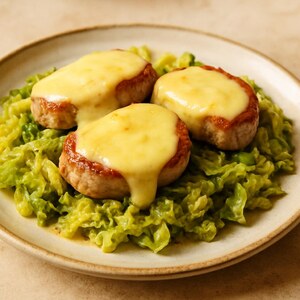 Filetto di maiale al Montasio con verze stufate