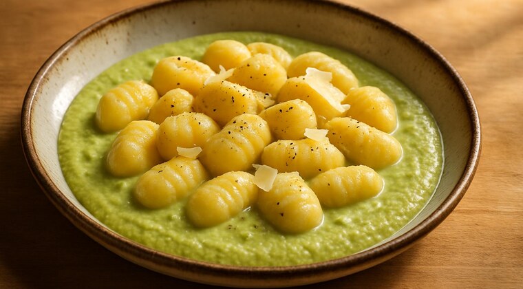 Gnocchi di patate con crema di verza e Montasio