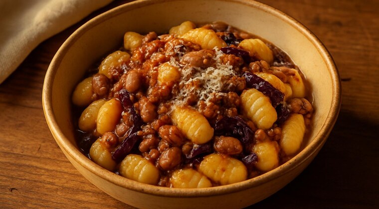 Gnocchi di patate con ragù di fagioli e radicchio
