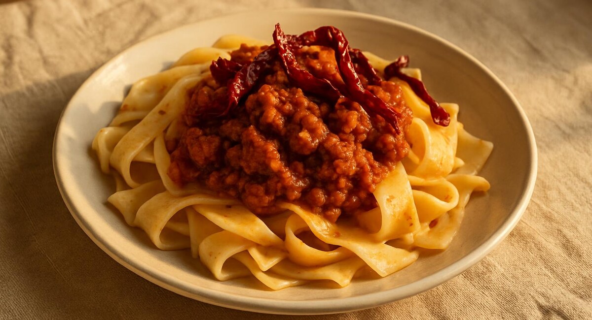 Lagane con salsiccia e peperoni cruschi