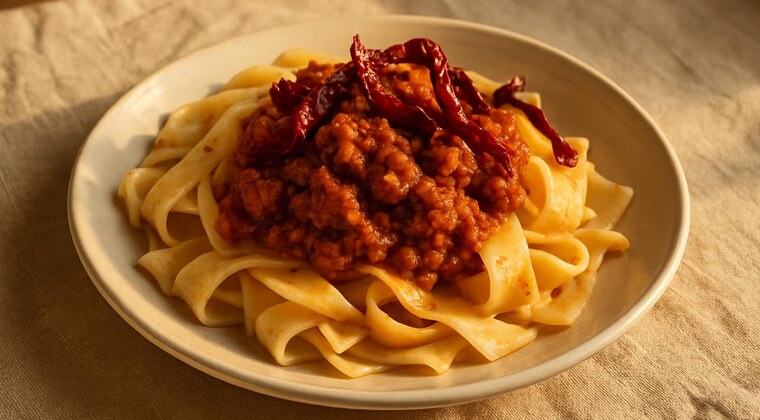 Lagane con salsiccia e peperoni cruschi