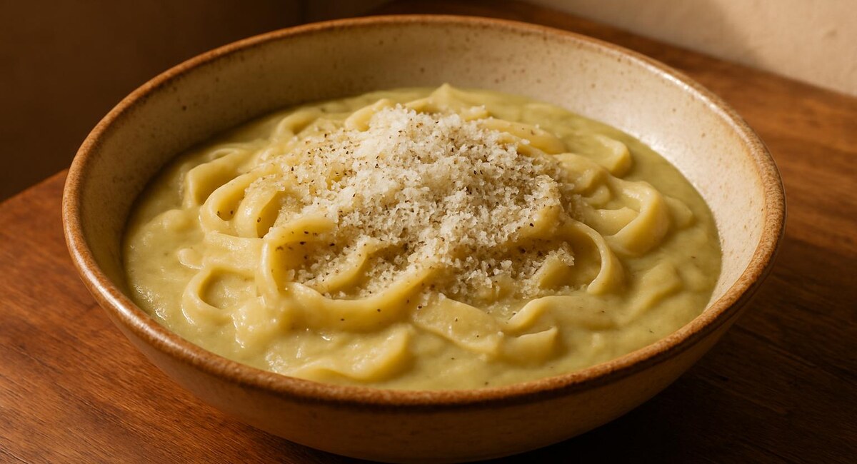 Laganelle con crema di fave, patate e caciocavallo
