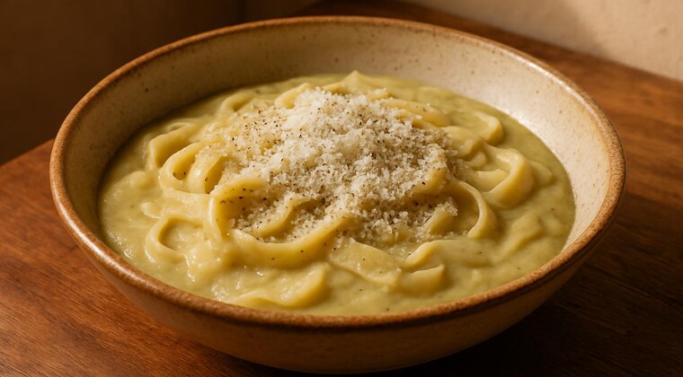 Laganelle con crema di fave, patate e caciocavallo