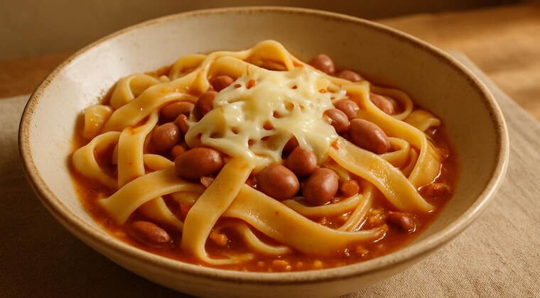 Laganelle con fagioli borlotti e caciocavallo