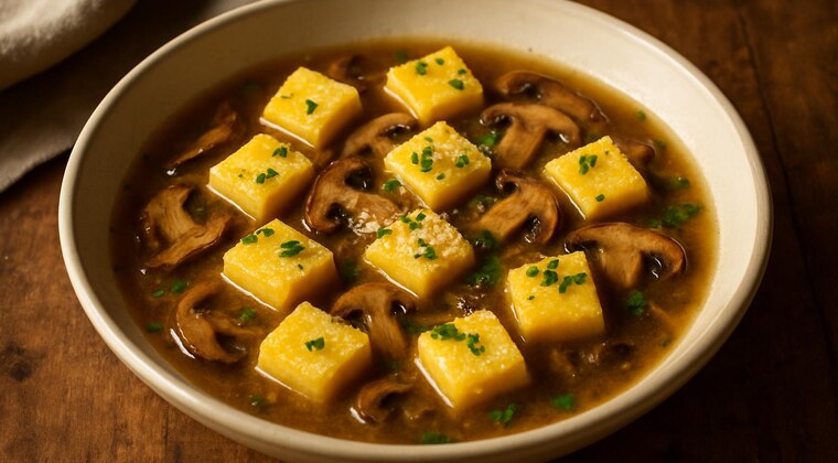 Minestra di polenta e funghi porcini
