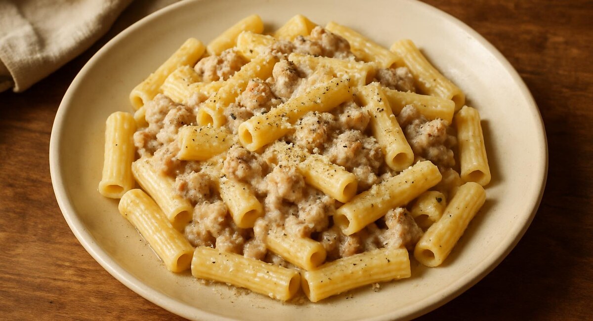 Pasta corta con salsiccia e panna