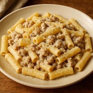 Pasta corta con salsiccia e panna