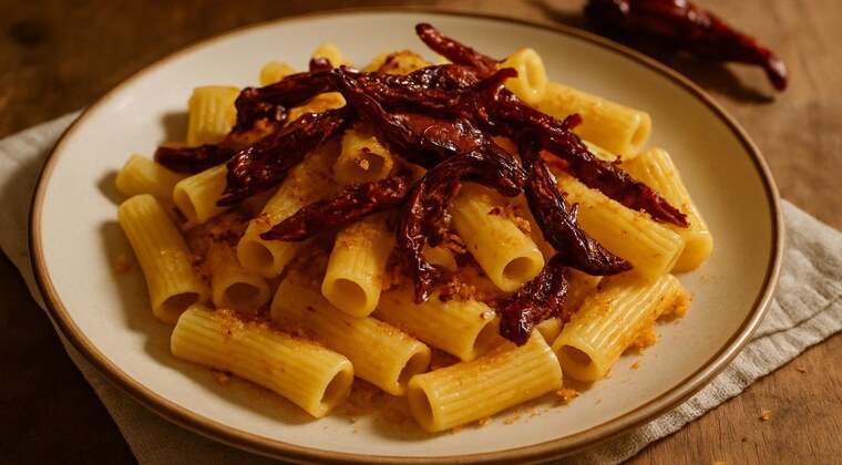 Pasta con peperoni cruschi e mollica