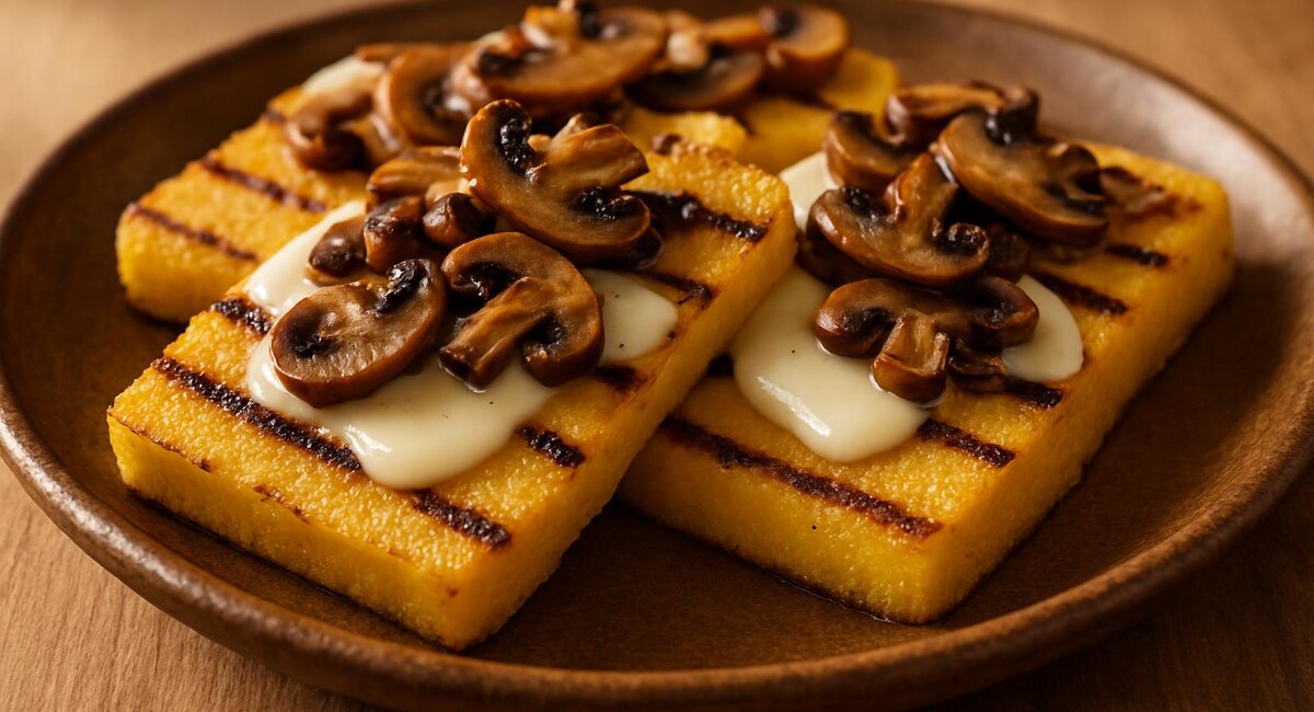 Polenta grigliata con funghi e formaggio
