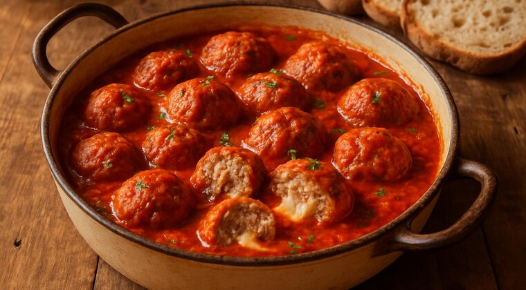 Polpette di maiale e caciocavallo in umido