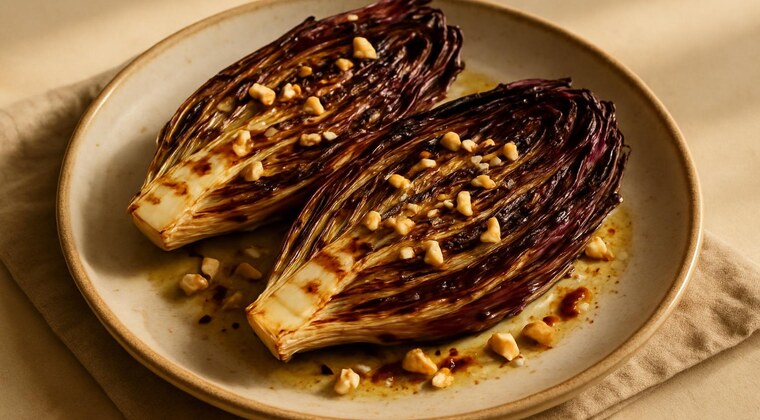 Radicchio alla griglia con aceto e nocciole