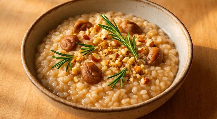 Risotto con nocciole castagne e rosmarino