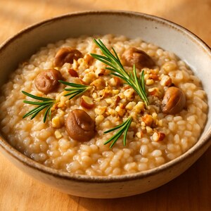 Risotto con nocciole castagne e rosmarino