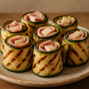 Rotolini di zucchine grigliate con prosciutto e Parmigiano