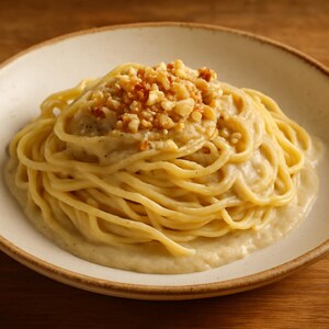 Tajarin con crema di cardi, nocciole e formaggio