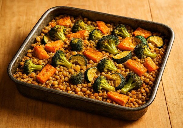 Farro con fagioli, carote, sedano e pomodori