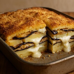 Timballo di patate, melanzane e mozzarella