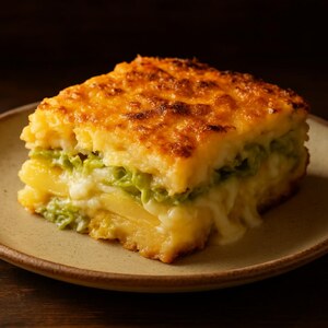 Tortino di formaggio e verza con patate gratinate