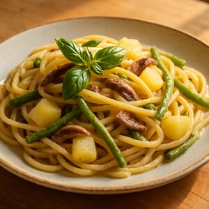 Trenette con acciughe, patate, fagiolini e basilico