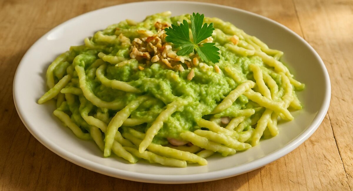 Trofie con crema di fave e mandorle