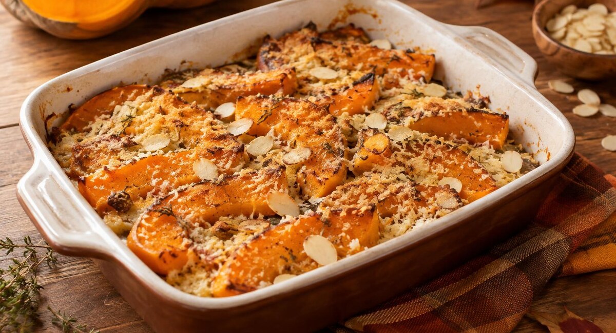 Zucca gratinata con pecorino e mandorle