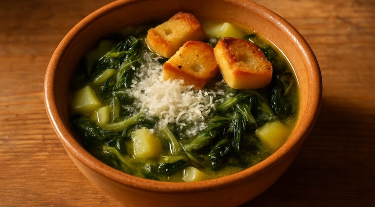 Zuppa di cicoria e patate con pecorino