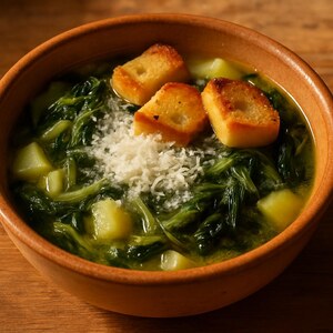Zuppa di cicoria e patate con pecorino