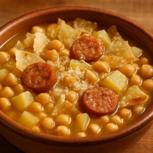 Zuppa rustica di ceci, patate e salsiccia sarda
